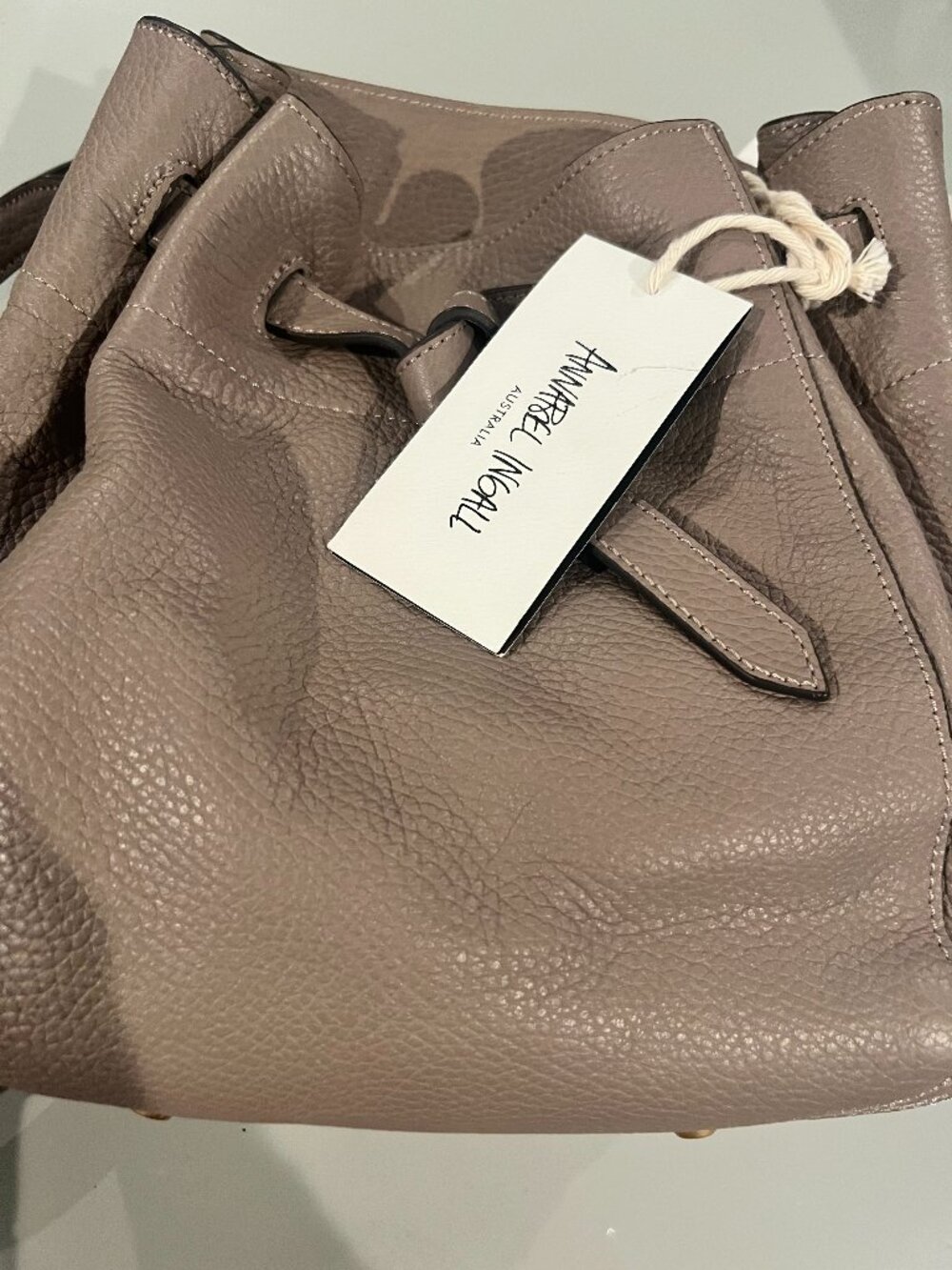 NWT Annabel Ingall Taupe Pebbled Leather Jojo Bucket Bag Crossbody